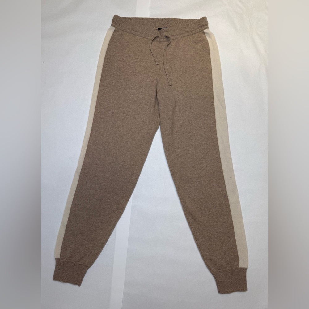 Saks Fifth Avenue 100% Cashmere Tan and Cream Track Pants
